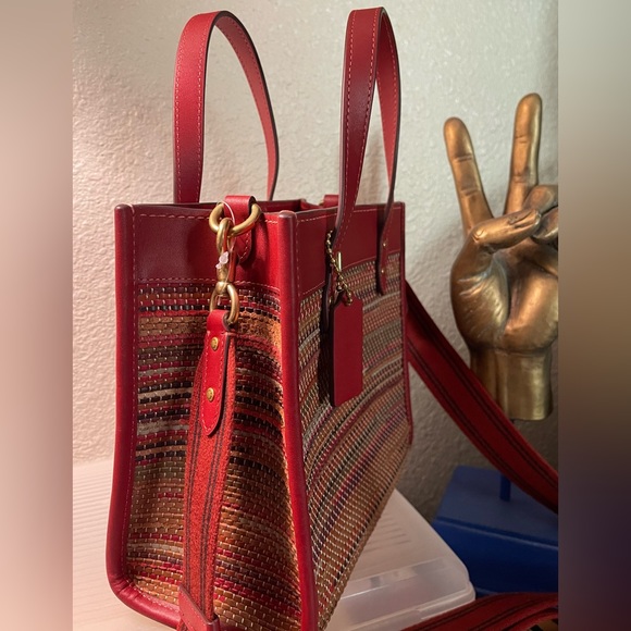 Beautiful COACH Upwoven Field Tote Brick/Multi Leather Bag $495 - Picture 6 of 9